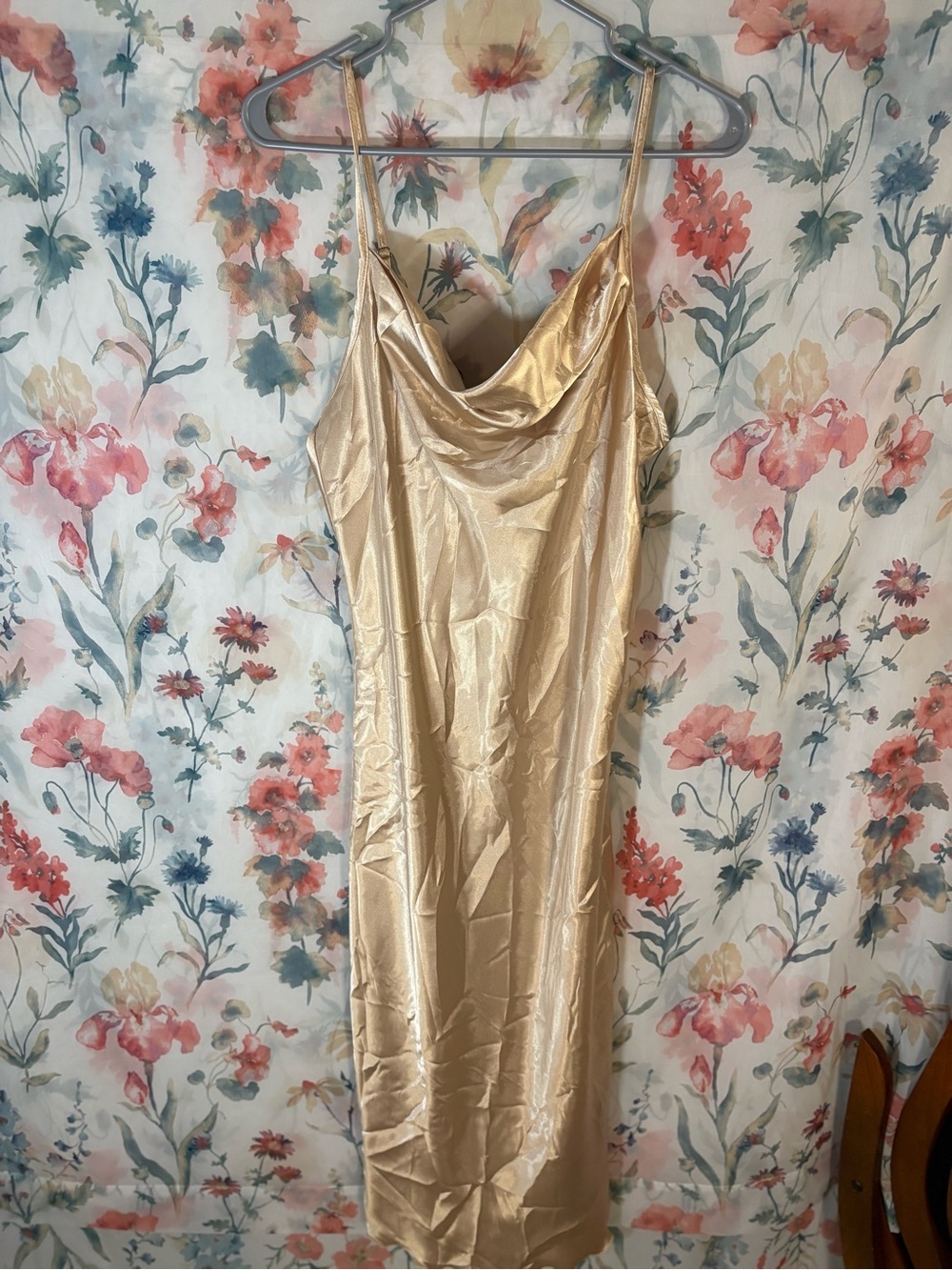Vintage Gold Satin Cowl Neck Slip Dress